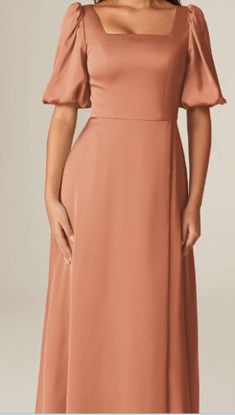 AW BRIDAL 14 XL Raw Sienna Copper Etta Satin Bridesmaid Maxi Dress NEW 0B10